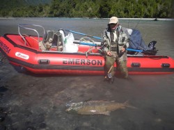 EXHAUSTED AFTER LANDING NEW IGFA LENGTH WORLD RECORD ON A 7 WT WHILE TROUT FISHING