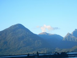 STEAM FROM CHAITEN VOLCANO SEEN FROM BAY OF CHAITEN
