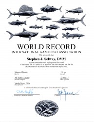 WORLD RECORD CERTIFICATE - CHINOOK - PUMA FISHING HAS HELD WORLD RECORD (INCLUDING OTHER SALMON) SINCE 2009