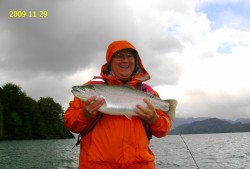 TROPHY RAINBOW - LAKE YELCHO 11/29/09  DR. PEDDIE CAUGHT 5 TROPHY RAINBOWS IN 3 DAYS -- THE FISHING GODS WERE REALLY SMILING ON HIM!