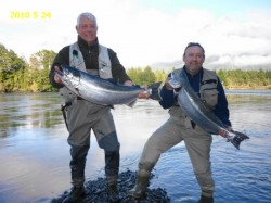 DOUBLE ON SMALLER CHINOOKS ON YELCHO RIVER -- THIS GROUP CAUGHT 12 THAT AFTERNOON IN FEB. 2010 (DATE ON PHOTO WAS DATE SENT TO  ME)