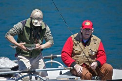 SWIMS WITH RAINBOWS (CAPTIAN BILL CURTIS)-DID NOT LOOSE HAT, GLASSES, FALSE TEETH, ROD, NOR FISH!