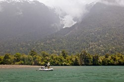YELCHO RIVER WITH HANGING GLACIER IN BACKGROUND
